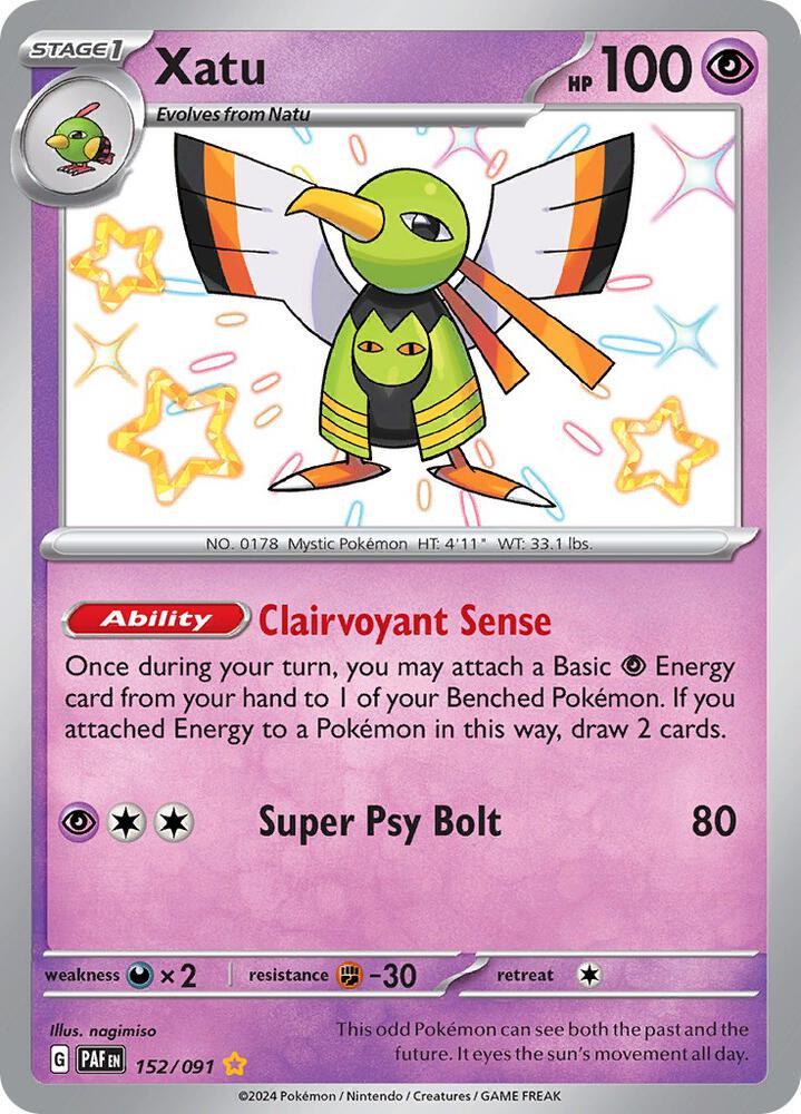 Xatu - Shiny Rare SV: Paldean Fates 152/091 NM (Back)