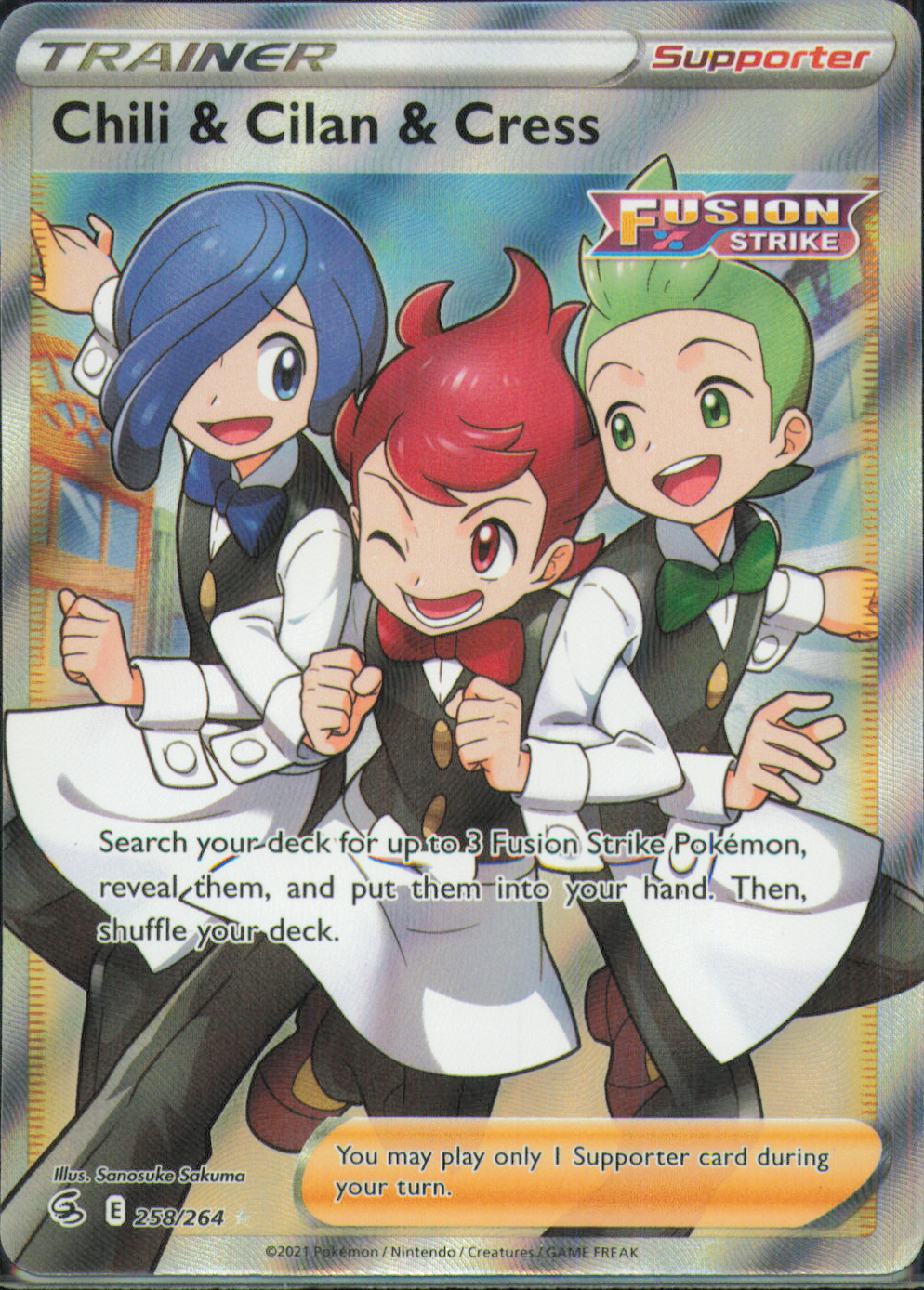 Chili & Cilan & Cress (Full Art) Ultra Rare SWSH08: Fusion Strike 258/264 NM