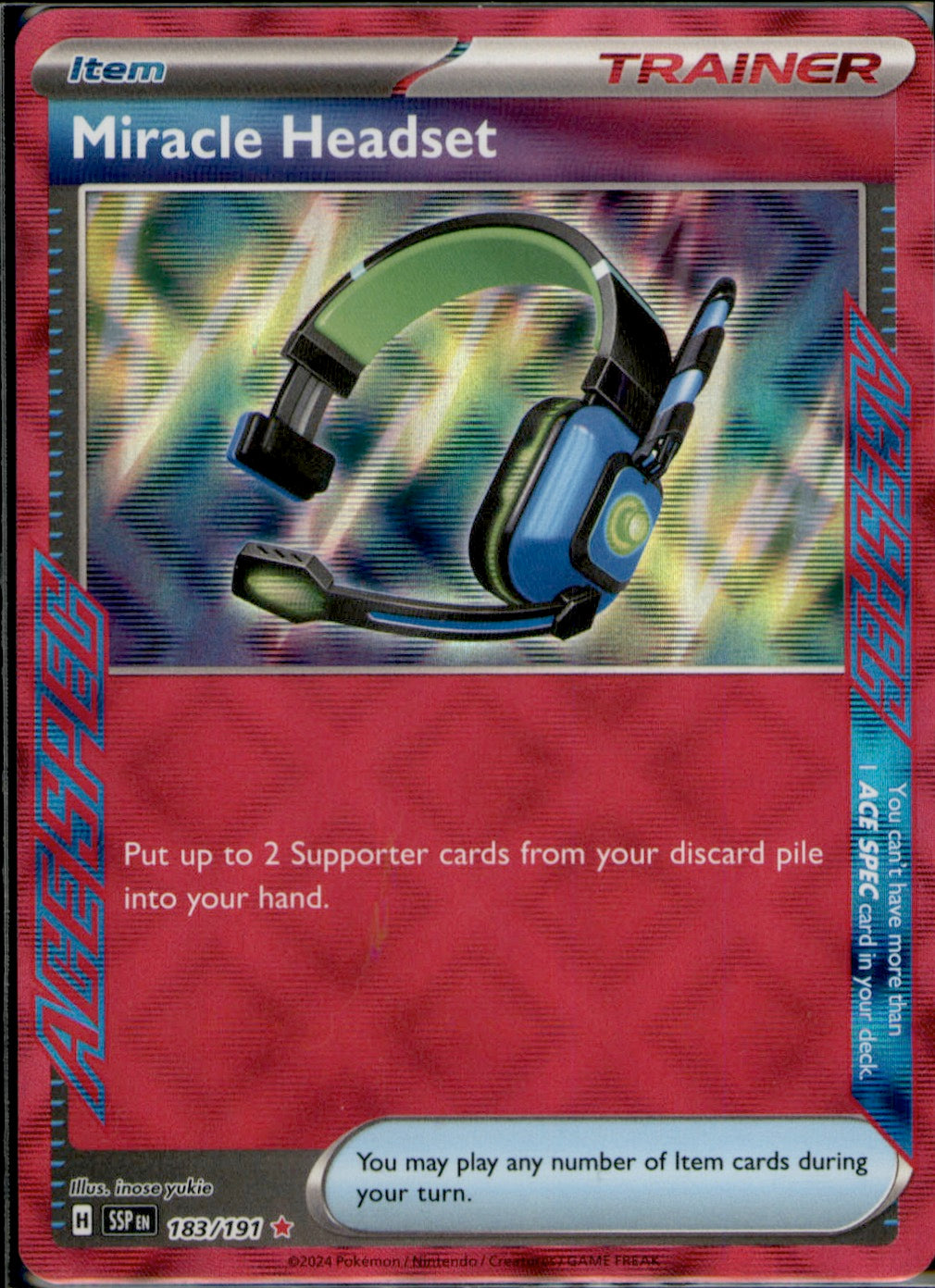 Miracle Headset ACE SPEC Rare SV08: Surging Sparks 183/191 NM