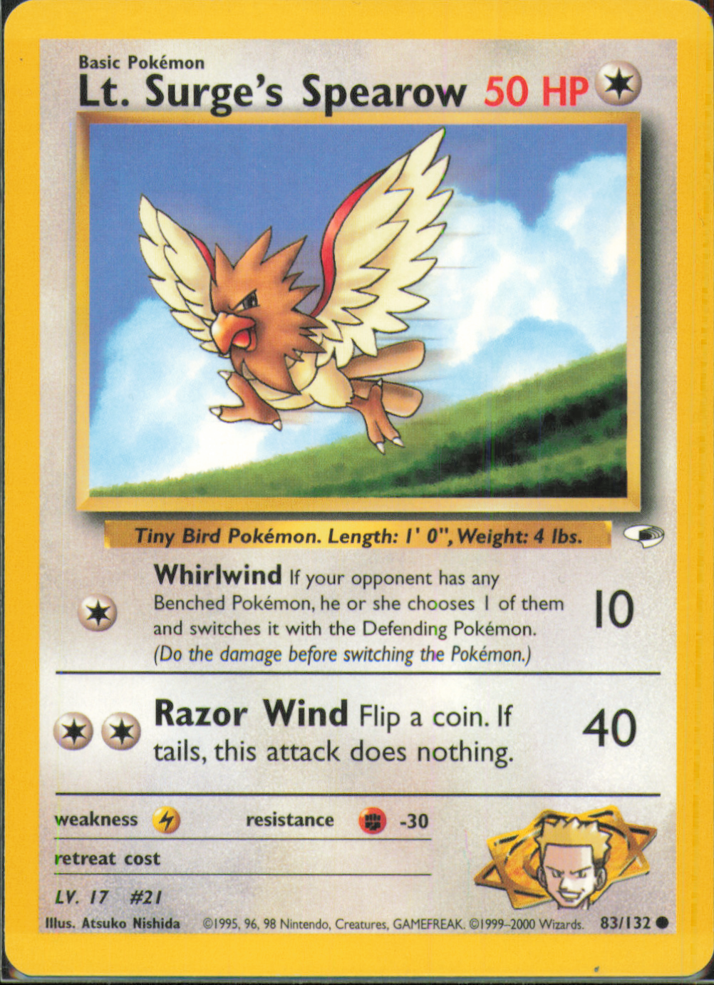 Lt. Surge's Spearow (83) Common Gym Heroes 083/132 LP