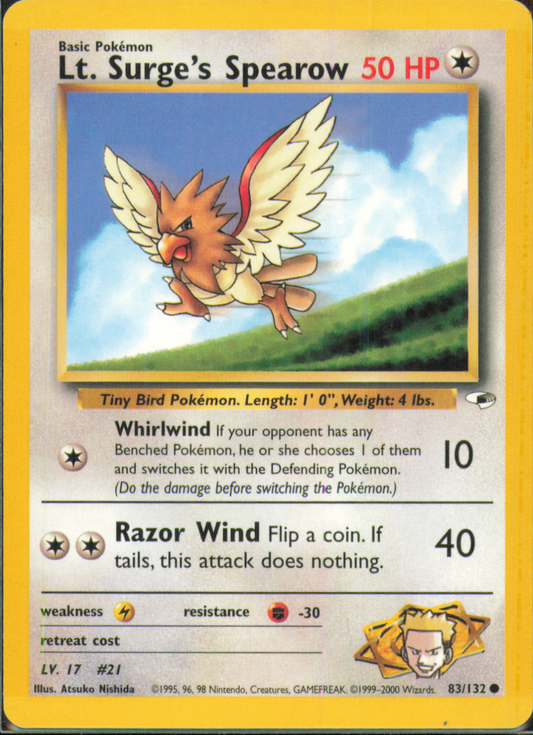 Lt. Surge's Spearow (83) Common Gym Heroes 083/132 LP