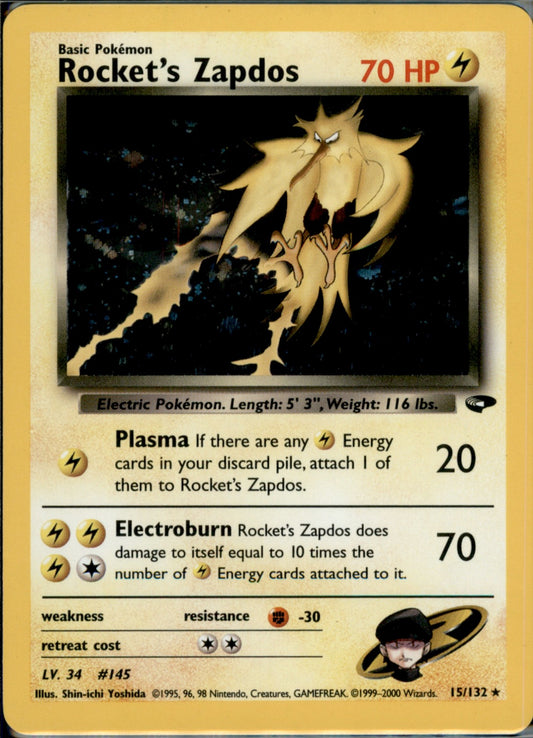Rocket's Zapdos Holo Rare Gym Challenge 015/132 LP