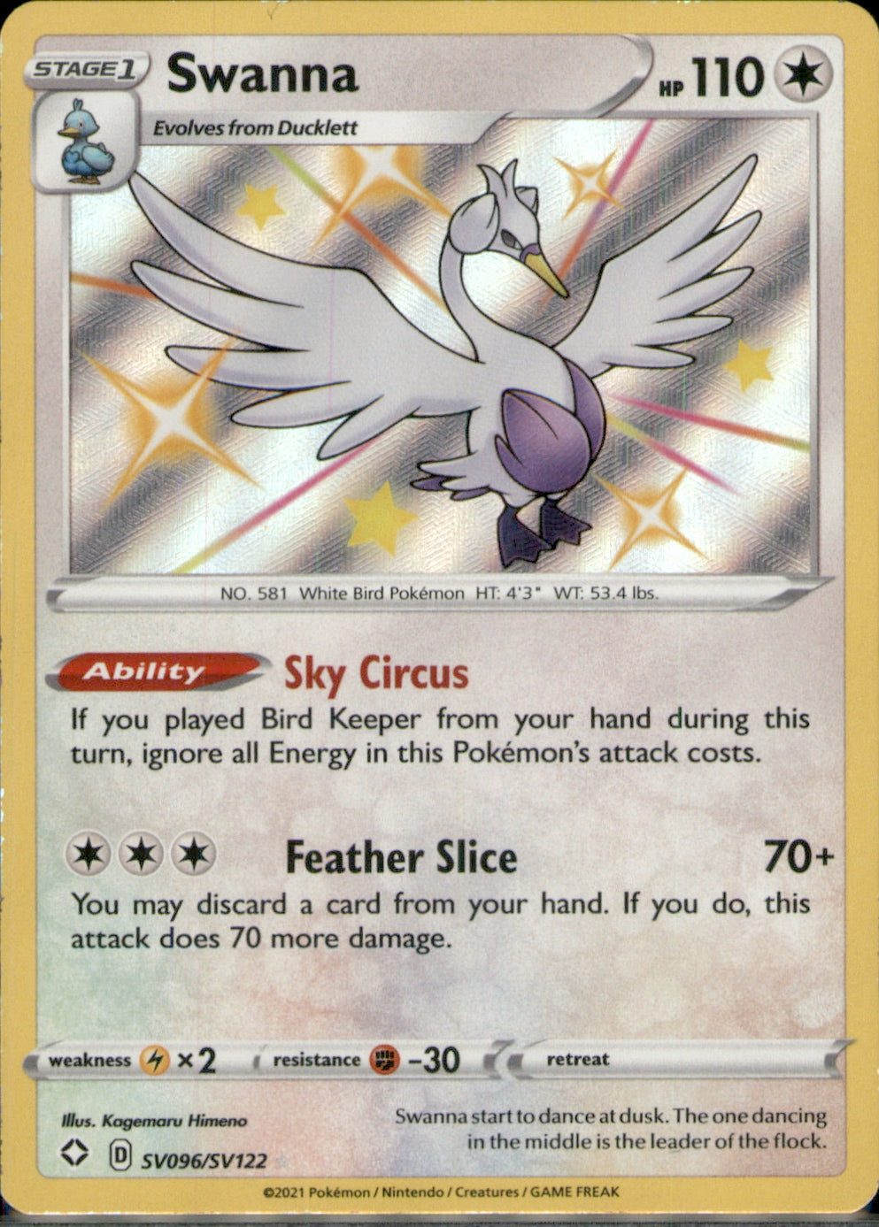 Swanna Shiny Holo Rare Shining Fates: Shiny Vault SV096/SV122 NM