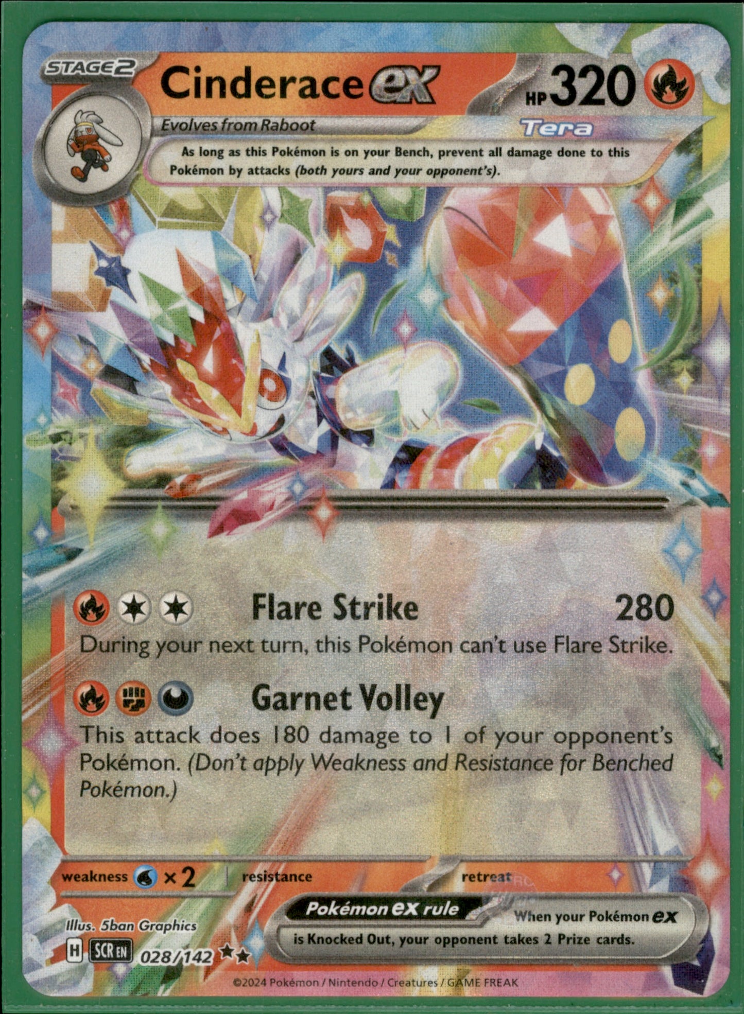 Cinderace ex Double Rare SV07: Stellar Crown 028/142 NM