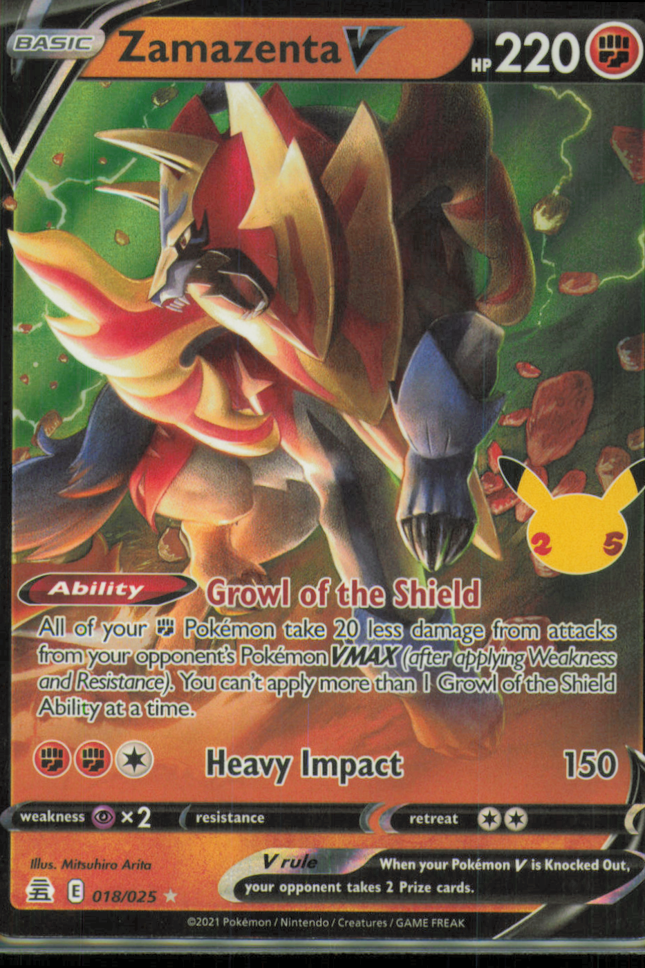 Zamazenta V Ultra Rare Celebrations 018/025 NM