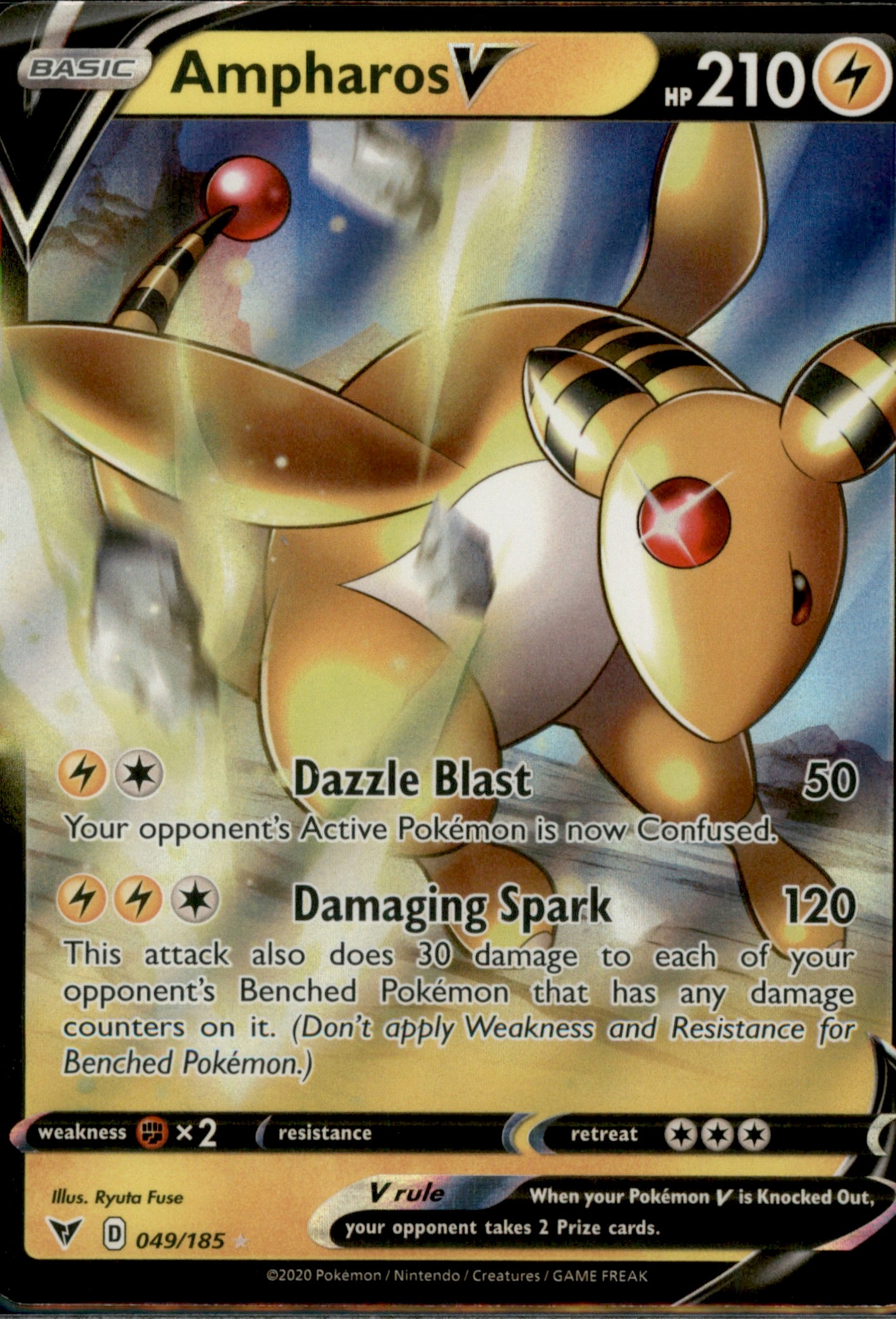Ampharos V Ultra Rare SWSH04: Vivid Voltage 049/185 NM