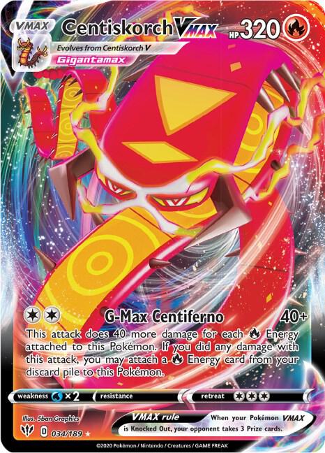 Centiskorch VMAX Ultra Rare SWSH03: Darkness Ablaze 034/189 NM