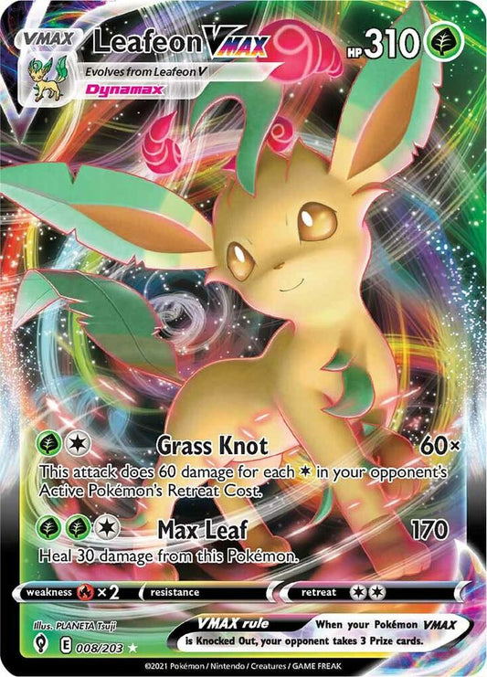 Leafeon VMAX Ultra Rare SWSH07: Evolving Skies 008/203 NM (Back)