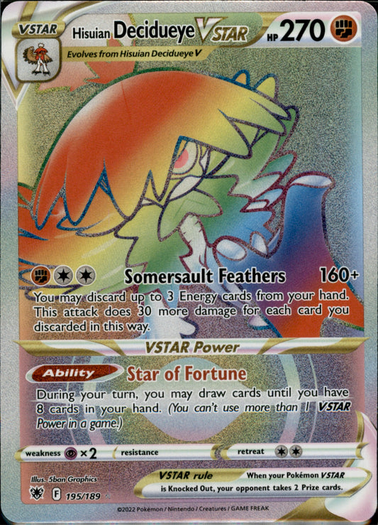 Hisuian Decidueye VSTAR (Secret) Secret Rare SWSH10: Astral Radiance 195/189 NM