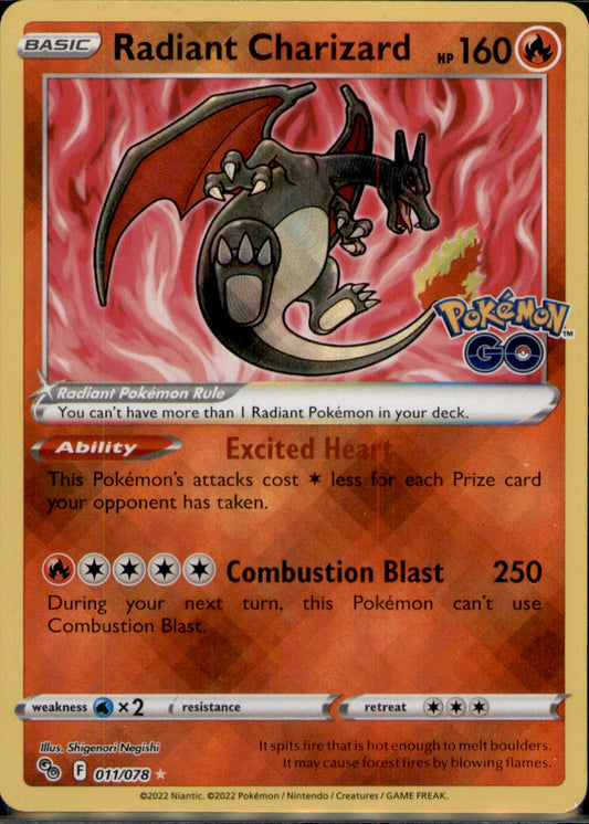 Radiant Charizard Radiant Rare Pokemon GO 011/078 NM