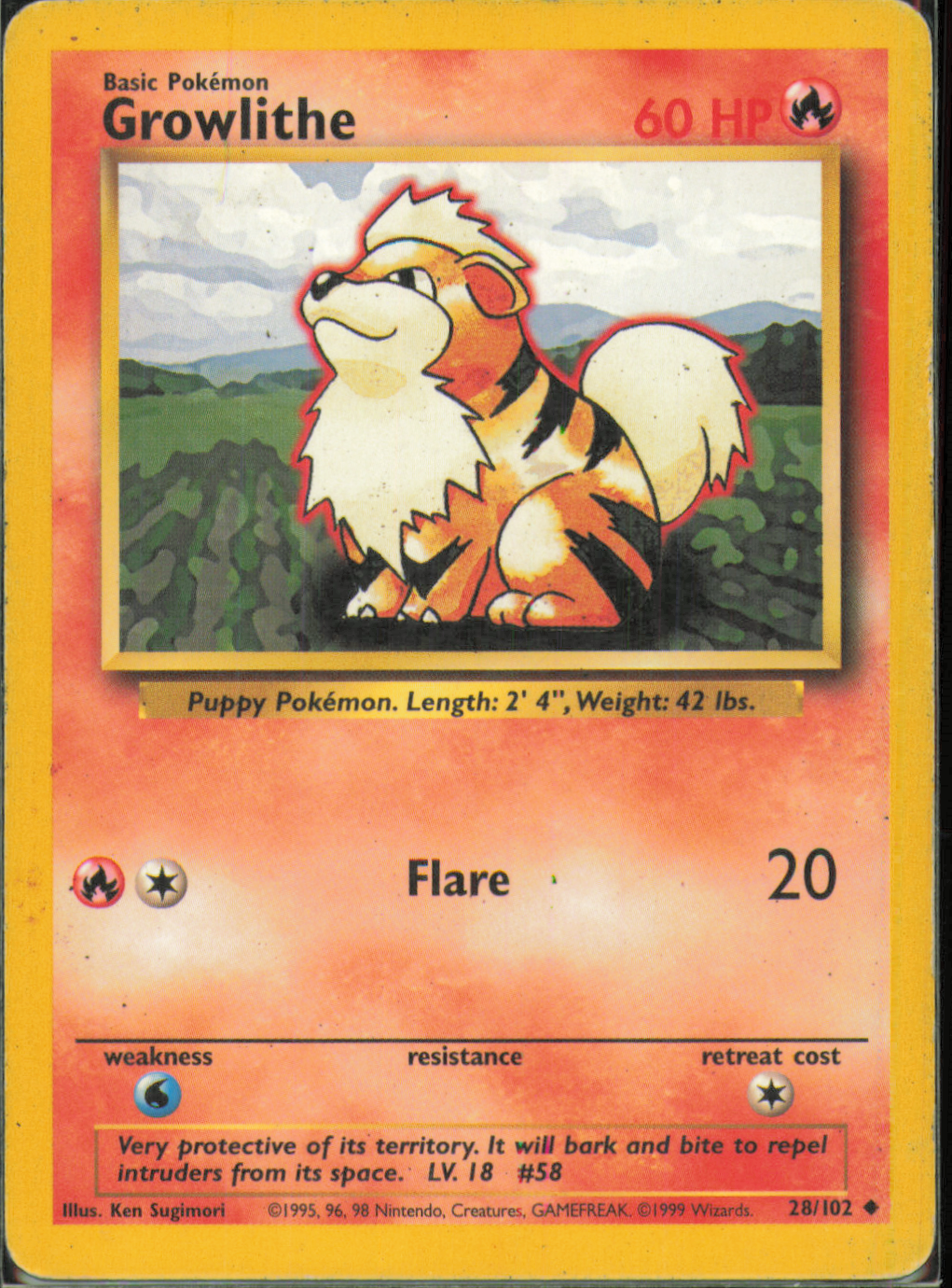 Growlithe Uncommon Base Set 028/102 LP