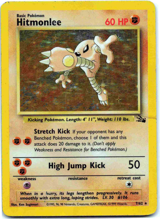 Hitmonlee Holo Rare Fossil TCG 9.5 Gem MT - 07/62 NM