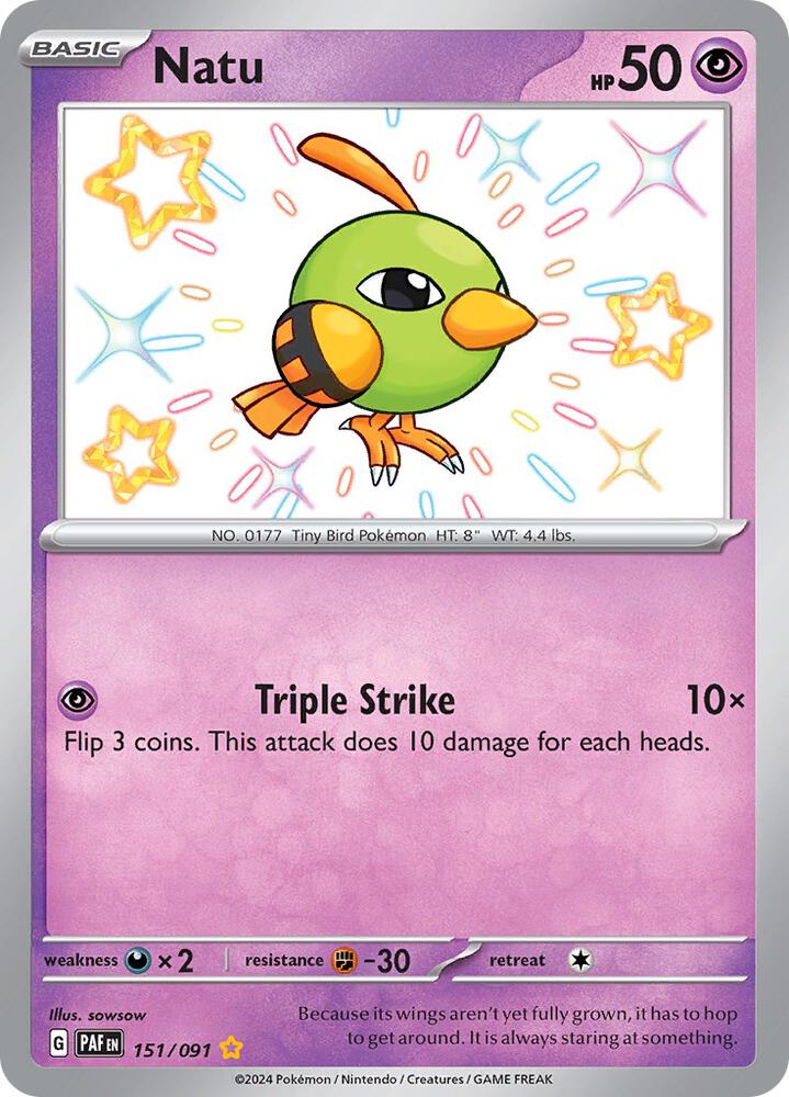 Natu - Shiny Rare SV: Paldean Fates 151/091 NM (Back)