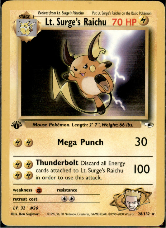Lt. Surge's Raichu Rare Gym Heroes 028/132 NM