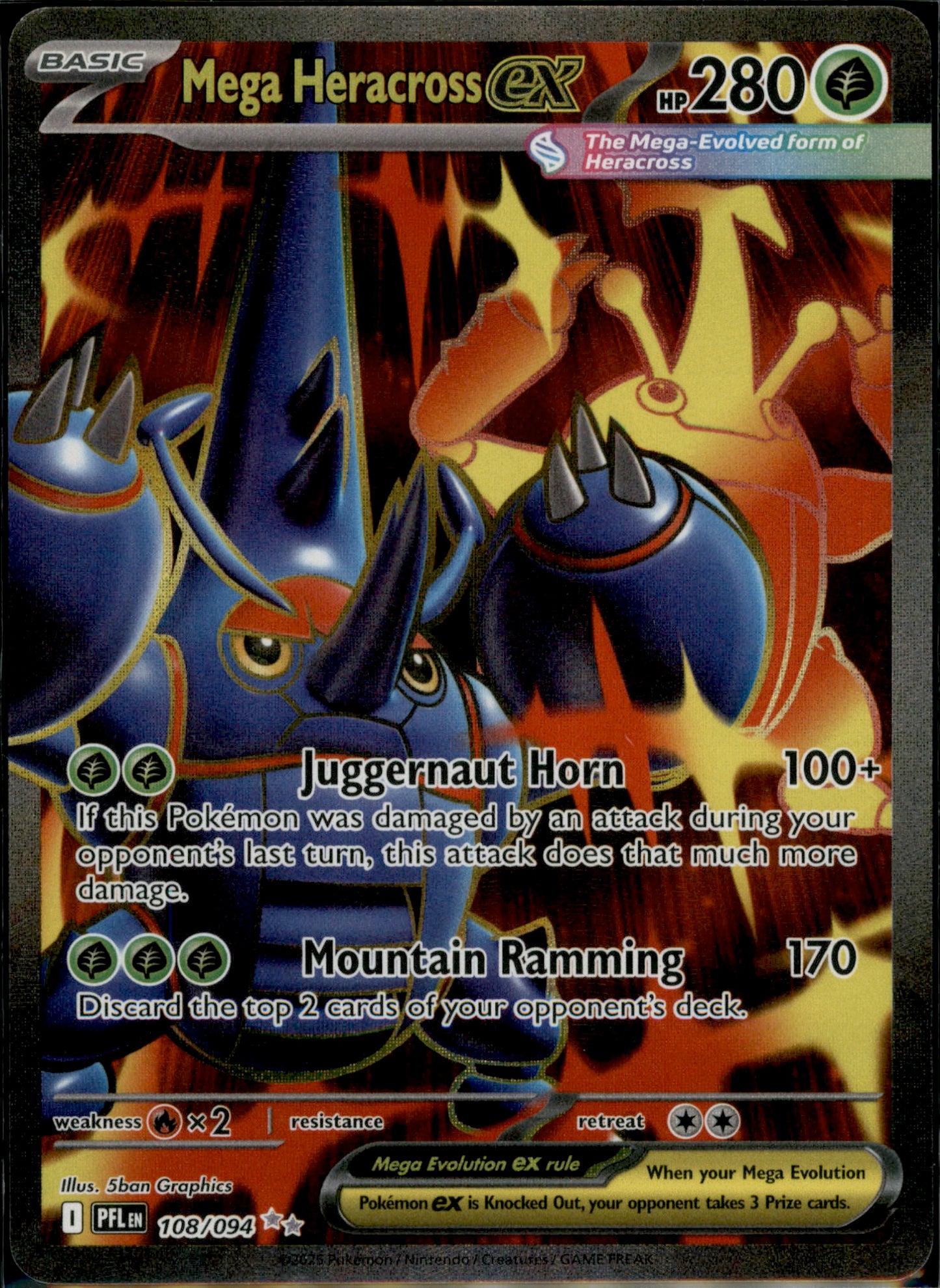 Mega Heracross ex Ultra Rare ME02: Phantasmal Flames 108/094 NM