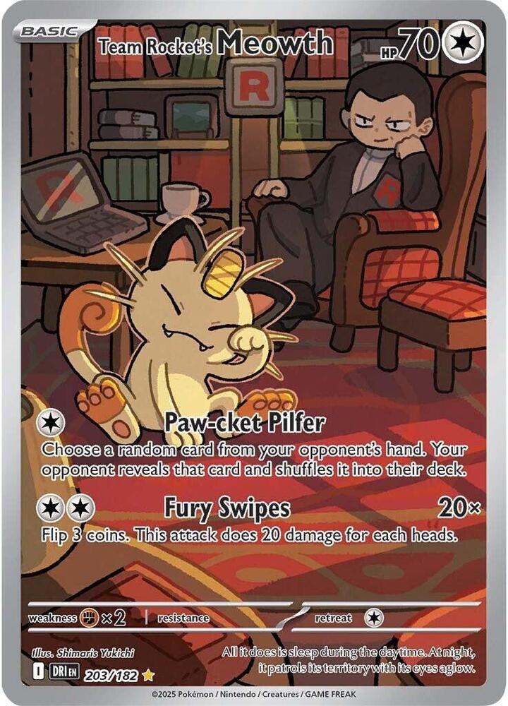 Team Rocket's Meowth Illustration Rare SV10: Destined Rivals 203/182 NM (Back)