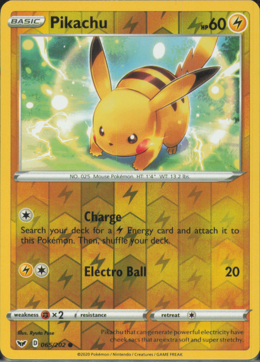 Pikachu Common SWSH01: Sword & Shield Base Set 065/202 NM