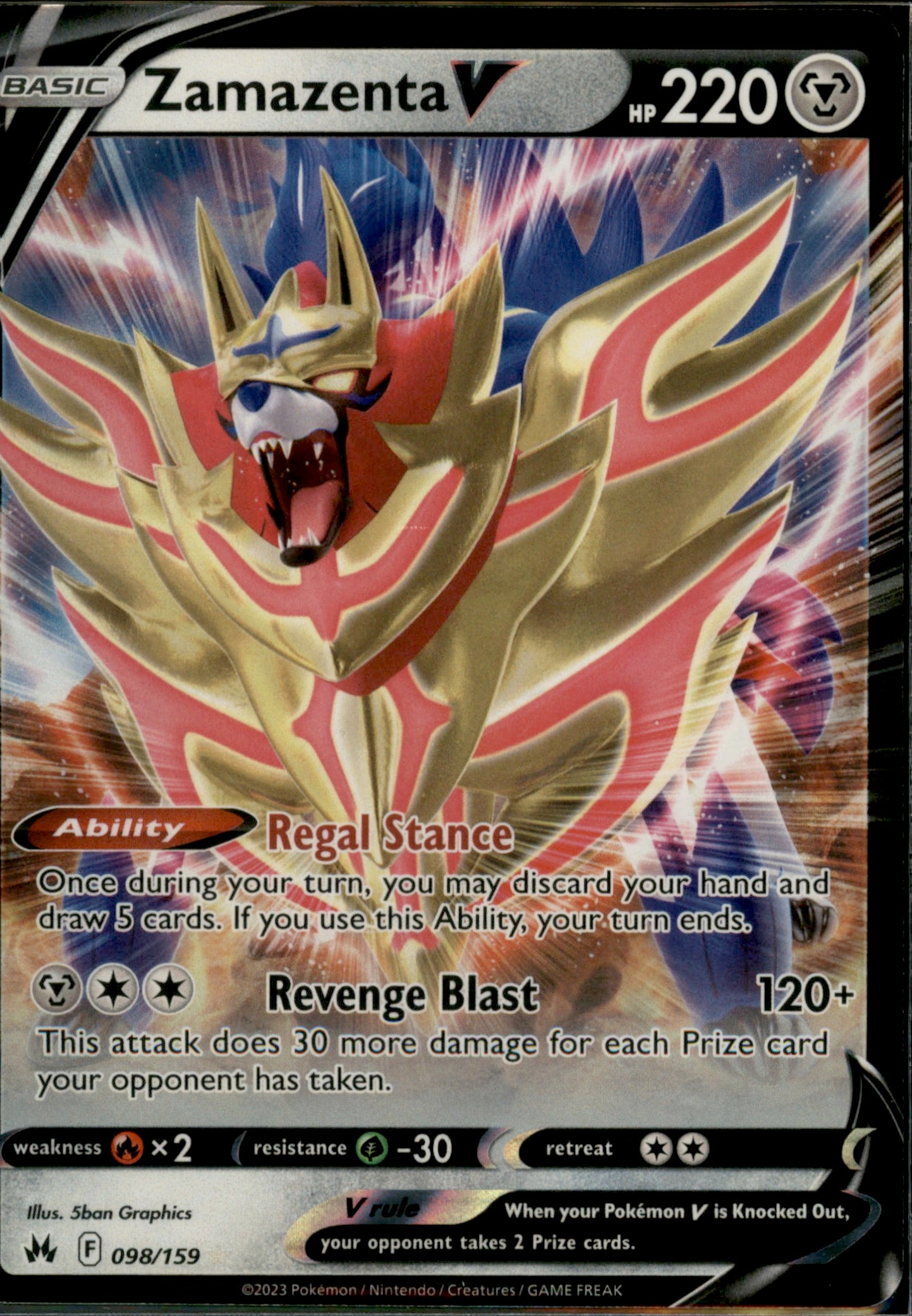 Zamazenta V Ultra Rare Crown Zenith 098/159 NM