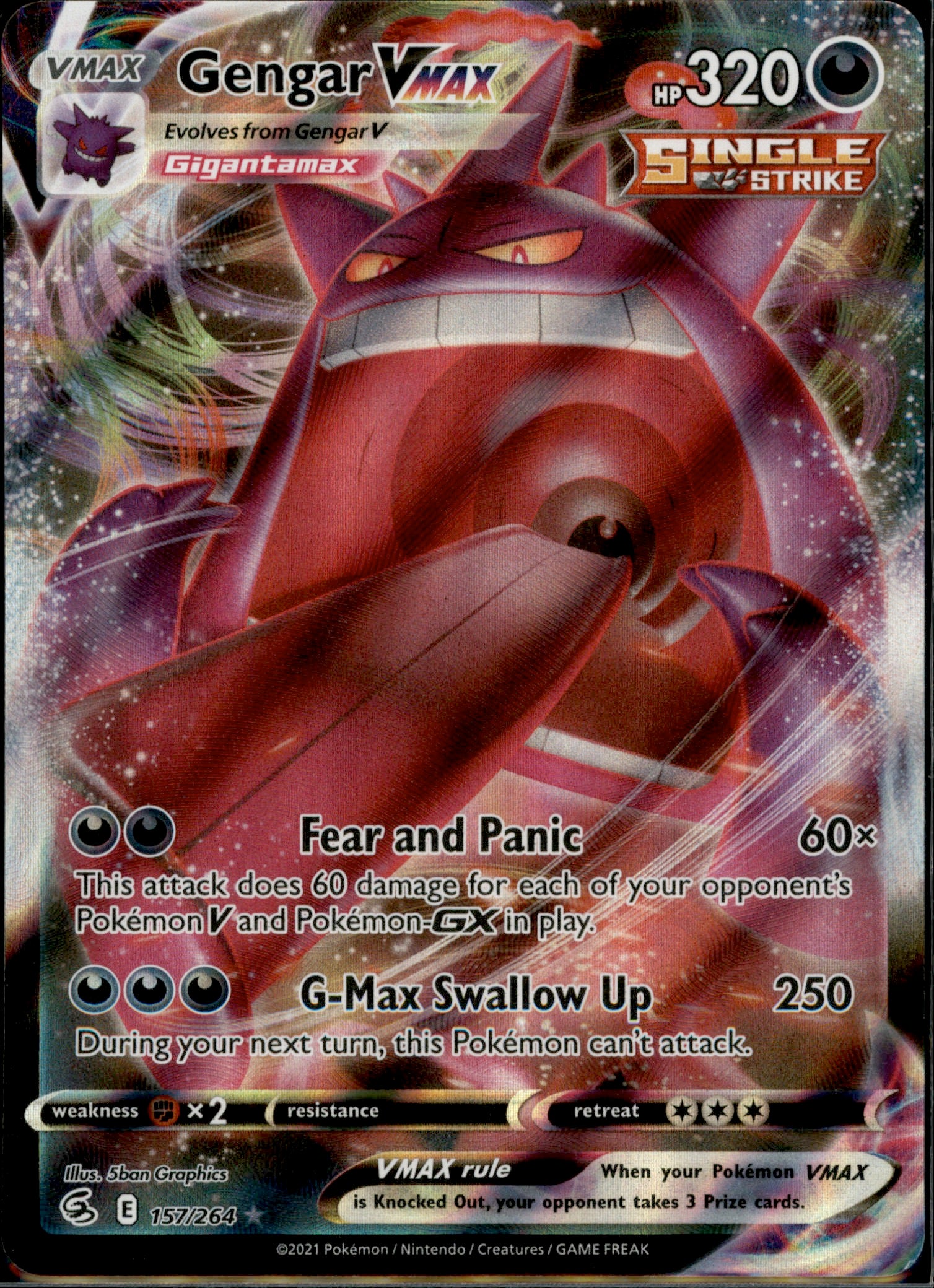 Gengar VMAX Ultra Rare SWSH08: Fusion Strike 157/264 NM