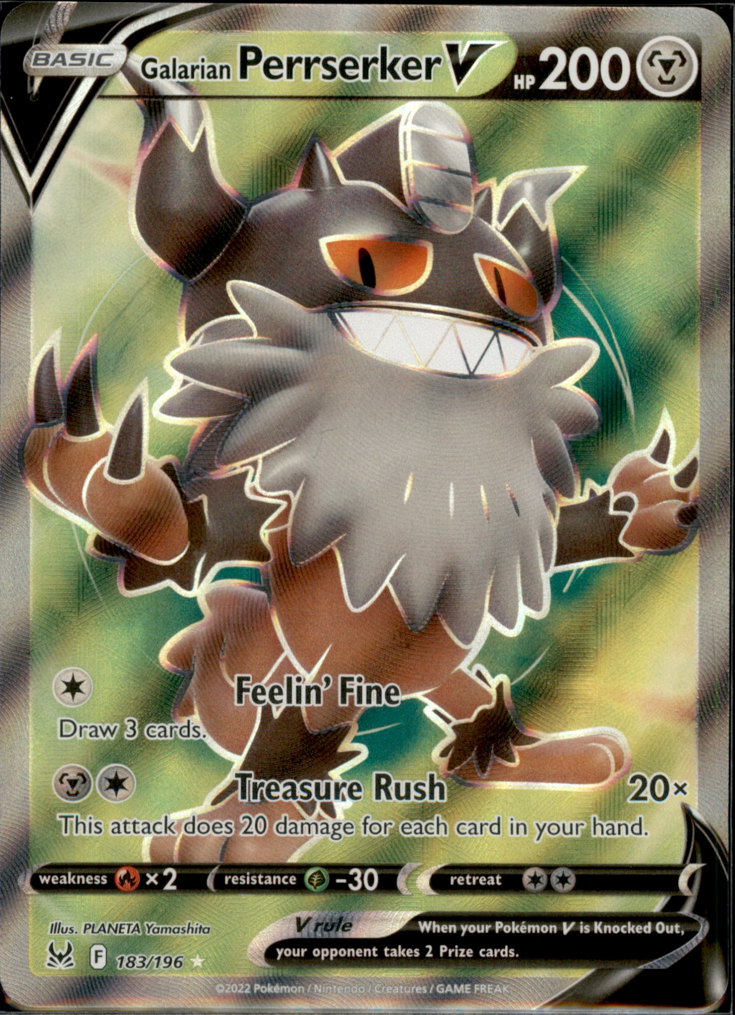 Galarian Perrserker V (Full Art) Ultra Rare SWSH11: Lost Origin 183/196 NM