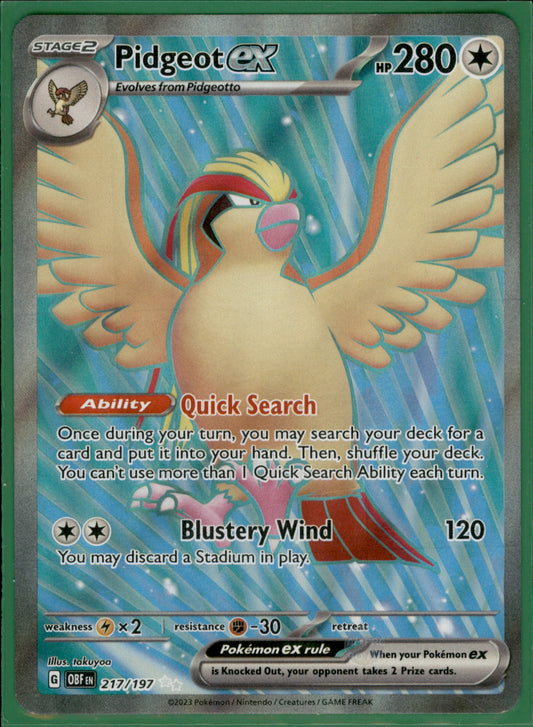 Pidgeot ex Ultra Rare SV03: Obsidian Flames 217/197 NM