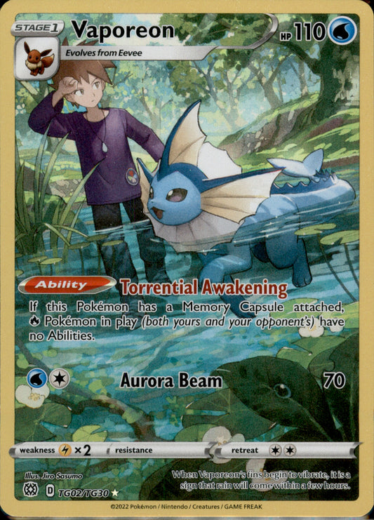Vaporeon Ultra Rare SWSH09: Brilliant Stars Trainer Gallery TG02/TG30 NM