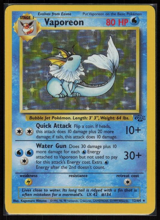 Vaporeon (12) Holo Rare Jungle No Symbol Error 12/64 - EX Graded PSA 4