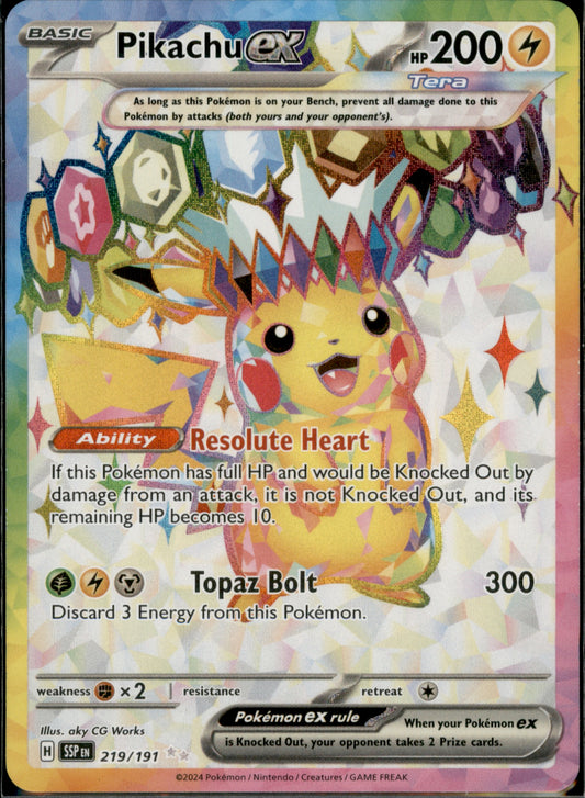 Pikachu ex Ultra Rare SV08: Surging Sparks 219/191 NM