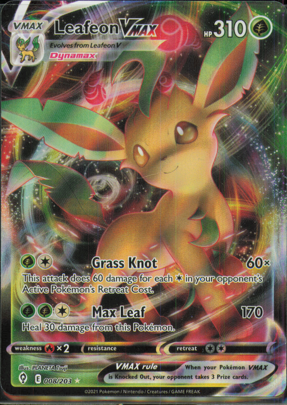 Leafeon VMAX Ultra Rare SWSH07: Evolving Skies 008/203 NM