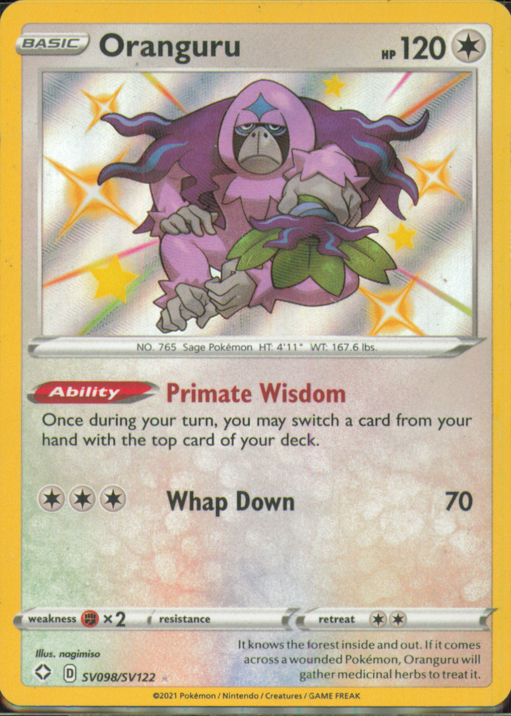 Oranguru Shiny Holo Rare Shining Fates: Shiny Vault SV098/SV122 NM