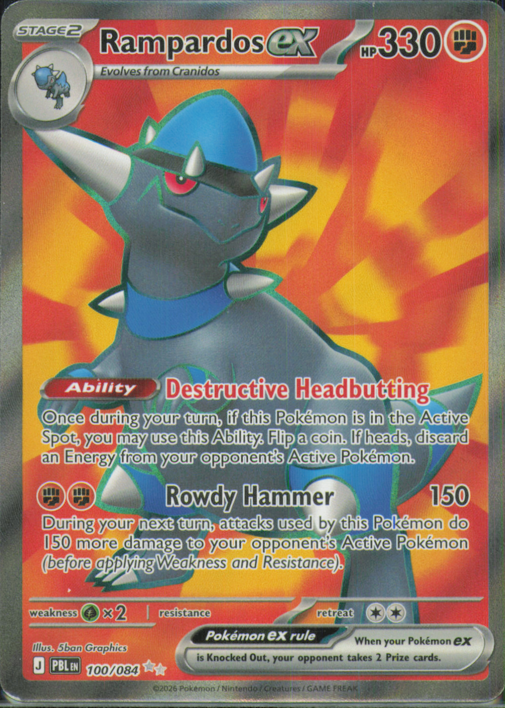 Rampardos ex Ultra Rare ME05: Pitch Black 100/084 NM