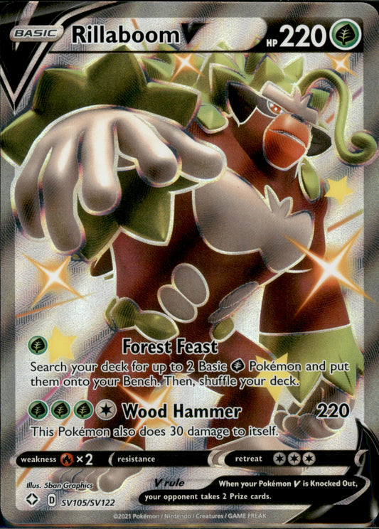 Rillaboom V Shiny Holo Rare Shining Fates: Shiny Vault SV105/SV122 NM