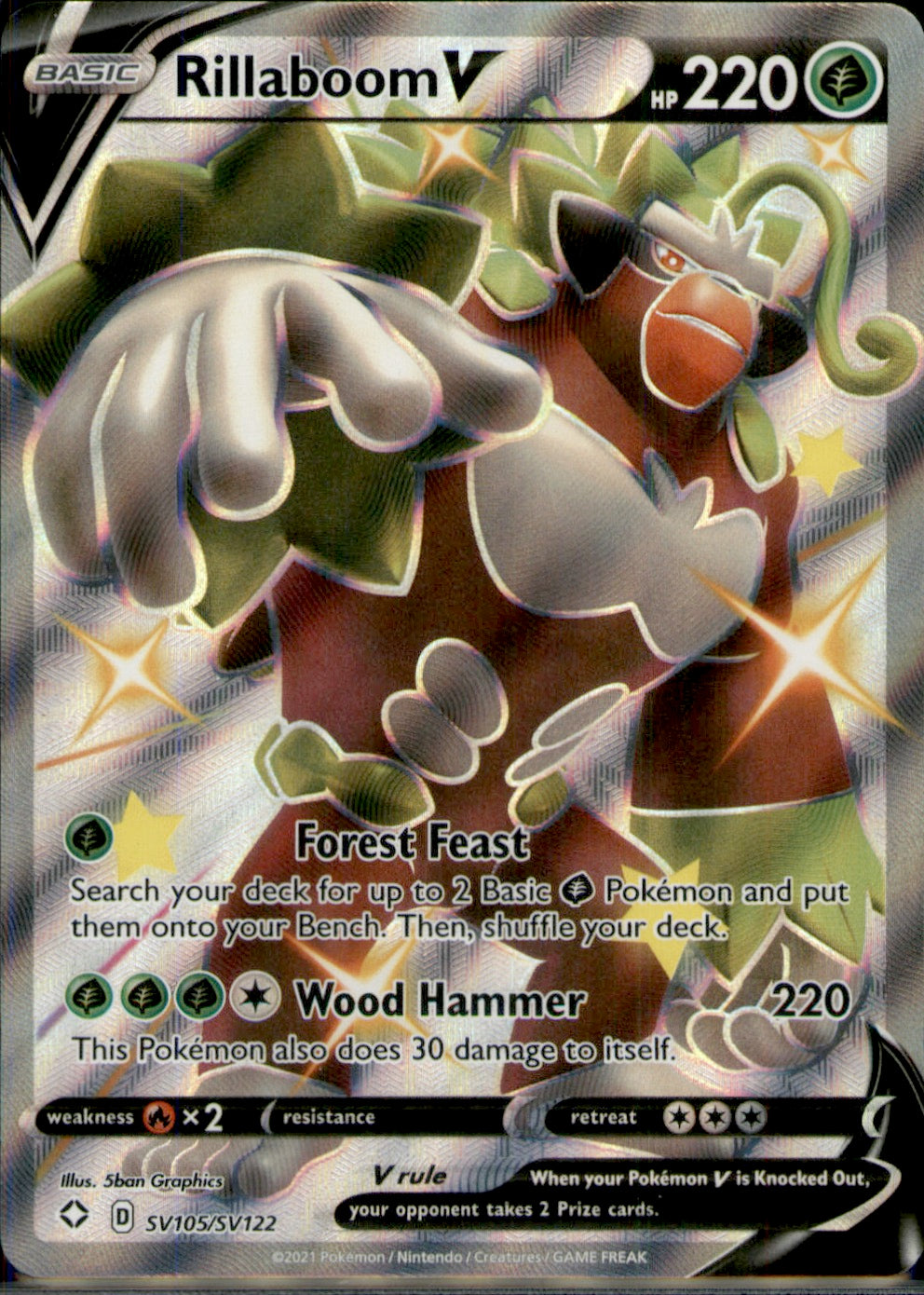 Rillaboom V Shiny Holo Rare Shining Fates: Shiny Vault SV105/SV122 NM