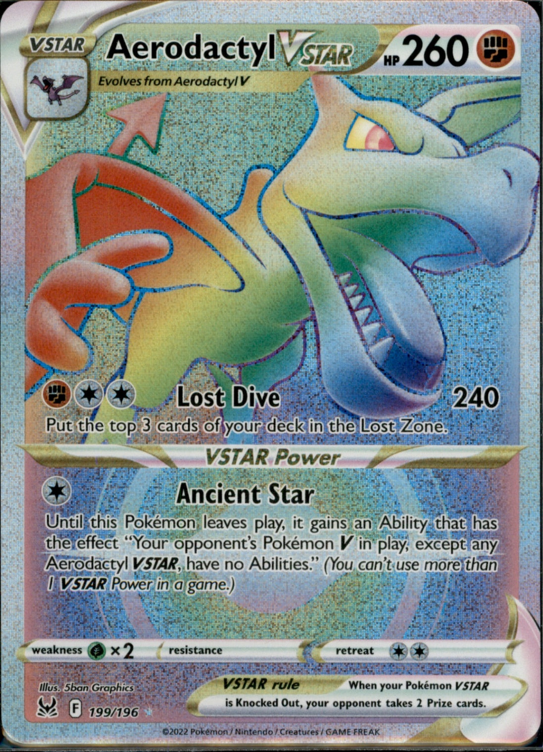 Aerodactyl VSTAR (Secret) Secret Rare SWSH11: Lost Origin 199/196 NM