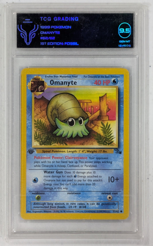 Omanyte - Fossil: 1st Ed TCG 9.5 Gem MT - 52/62 NM